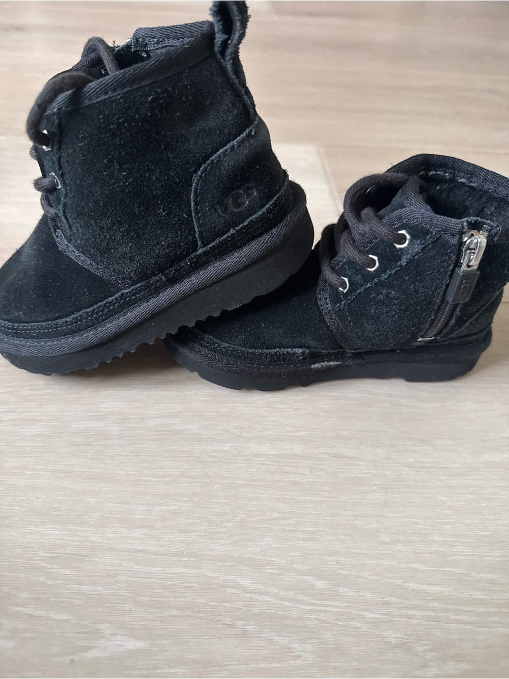 Black Kids Suede Lace-Up Zip Boots